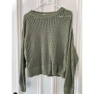 Old Navy cropped khaki green loose knit cotton sweater L